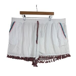 New Cacique Swim Tassel Hem Embroider Detail Shorts size 26/28 White